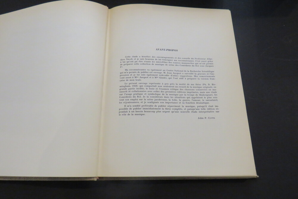 JOHN P. CUTTS. La Musique de scène de la troupe de Shakespeare. The King's Men Sous Le Regne De Jacques Ier.