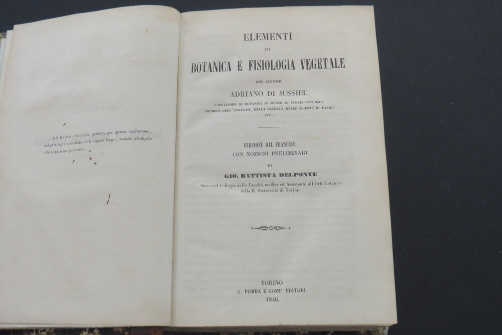 ADRIANO DI JUSSIEU. Elementi di Botanica e Fisiologia vegetale.