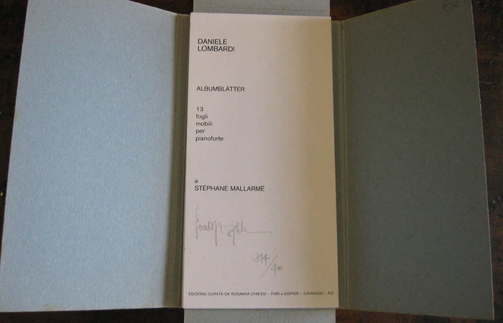 DANIELE LOMBARDI. Albumblätter. 13 fogli mobili per pianoforte. A Stéphane Mallarmé