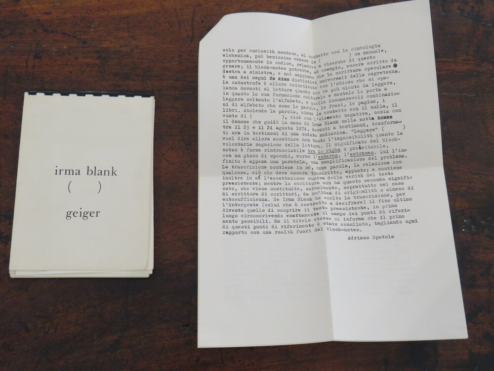 IRMA BLANK. irma blank block-notes geiger.