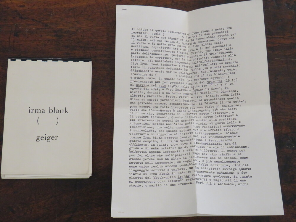 IRMA BLANK. irma blank block-notes geiger.