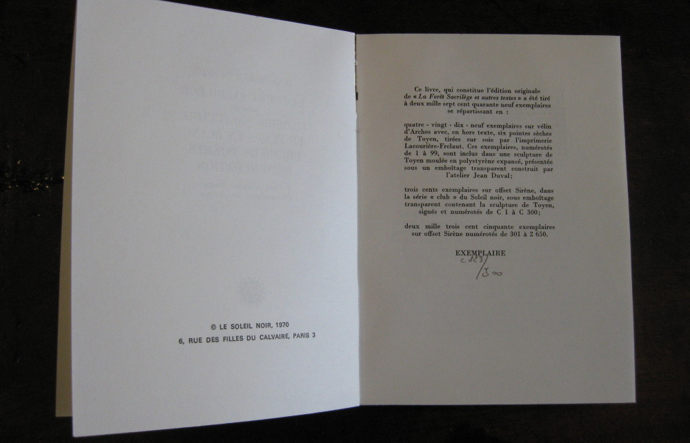 JEAN-PIERRE DUPREY. La forêt sacrilege et autres textes. Préface d’André Breton.